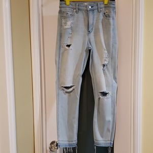 Abercrombie light jeans w holes and frayed bottoms